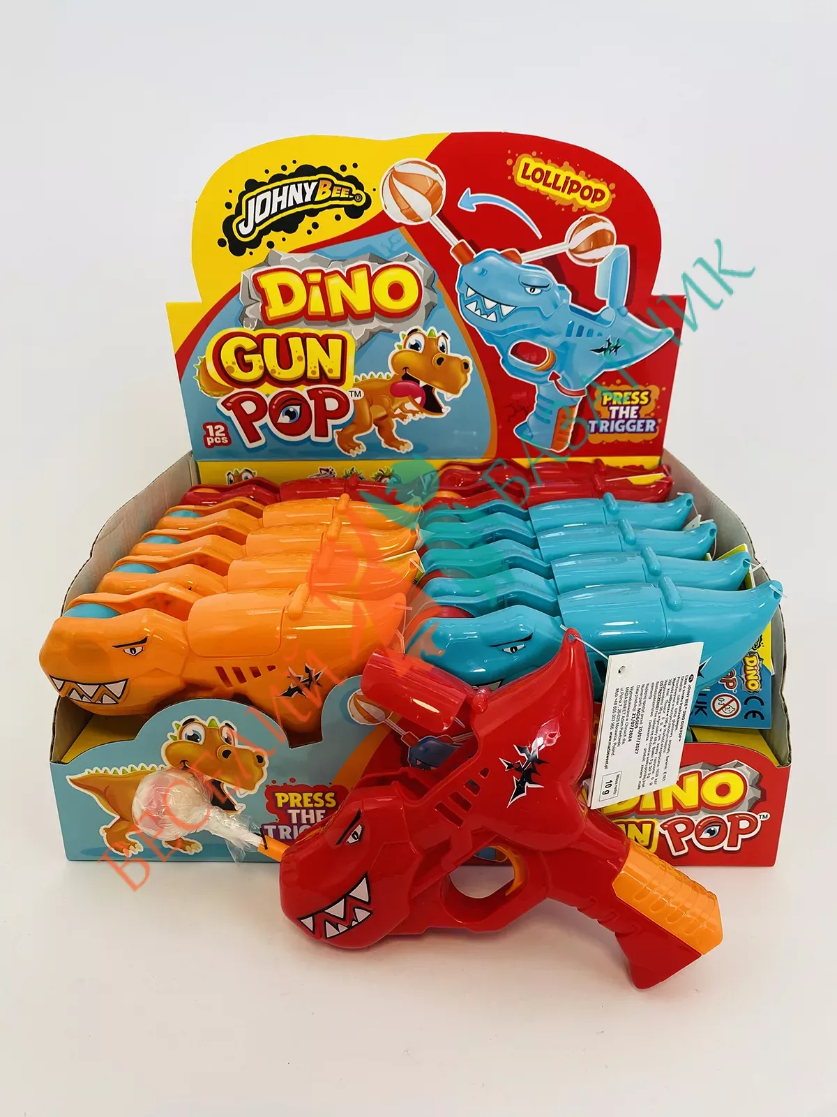 Льодяник на паличці з іграшкою-пістолет JOHNY BEE® Dino GUN POP, 12шт