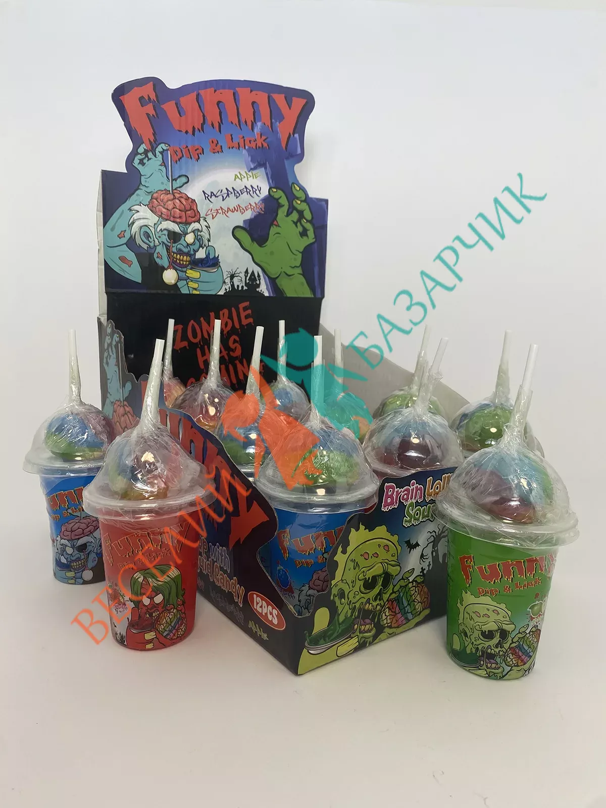Льодяники на паличці з гелем Funny Dip & Lick Мізки зомбі, 12шт